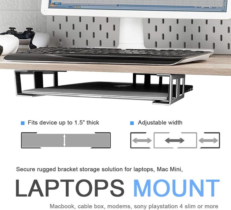 IFCASE Under Desk Laptop Mount, Metal Under Desk Shelf Holder for Laptop, Mac mini, MacBook, Keyboard with Anti-Scratch Silicone (Silver) - Image 2